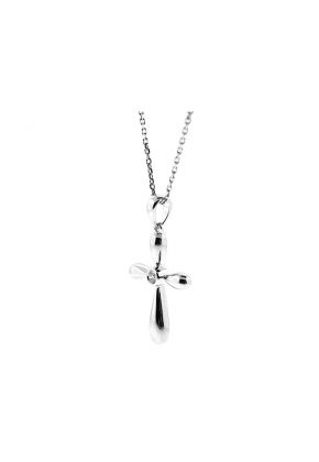 Solitaire Cross Pendant with Bezel Set Diamond in 18k White Gold