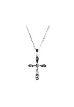 Solitaire Cross Pendant with Bezel Set Diamond in 18k White Gold