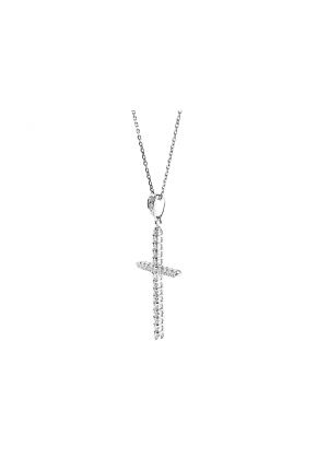 Thin Cross Pendant with Diamonds in 18k White Gold
