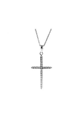 Thin Cross Pendant with Diamonds in 18k White Gold