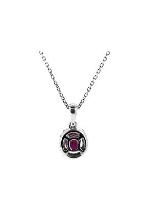 Oval Ruby Pendant with Halo of Diamonds in 18k White Gold