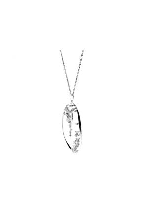 Oval Pendant with Scattered Diamonds in 18k White Gold