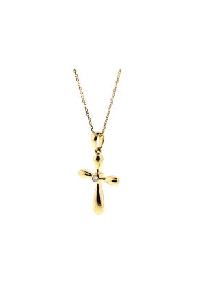 Solitaire Cross Pendant with Bezel Set Diamond in 18k Yellow Gold