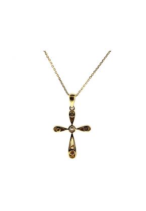 Solitaire Cross Pendant with Bezel Set Diamond in 18k Yellow Gold