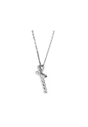 Cross Pendant with Milgrain Detail and Bezel Set Diamonds in 18k White Gold