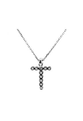 Cross Pendant with Milgrain Detail and Bezel Set Diamonds in 18k White Gold