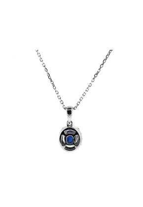 Oval Sapphire Pendant with Halo of Diamonds in 18k White Gold