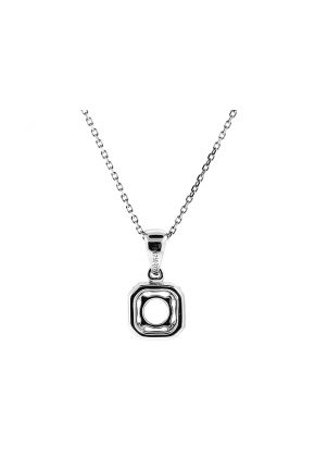 Semi Mount Solitaire Style Square Pendant with Halo of Diamonds in 18k White Gold