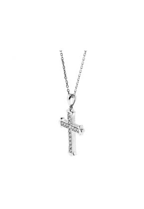 Cross Pendant with Preset Diamonds in 18k White Gold