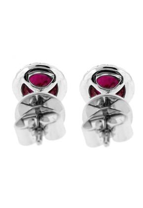 Round Ruby Stud Earrings with Halo of Diamonds in 18k White Gold