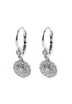Dangling Round Lever Back Earrings with Diamonds in 18k White Gold