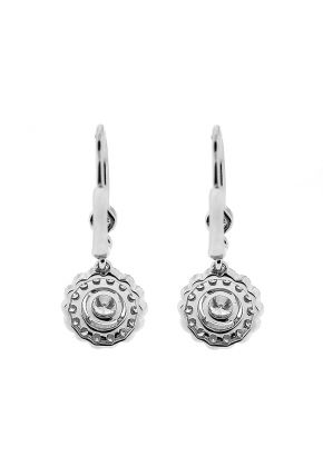 Dangling Round Lever Back Earrings with Diamonds in 18k White Gold