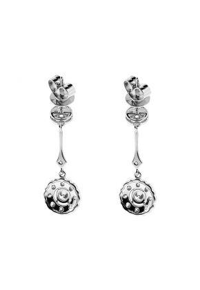 Dangling Round Earrings with Bezel and Prong Set Diamonds in 18k White Gold