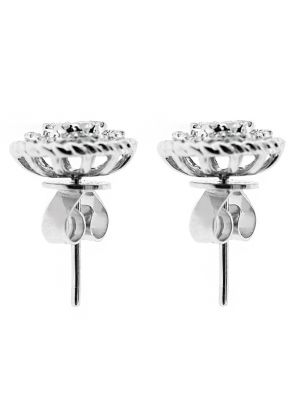 Cluster Stud Earrings with Rope Design and Diamonds in 18k White Gold