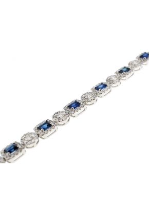 Sapphire Tennis Bracelet with Halos of Diamonds in 18k White Gold