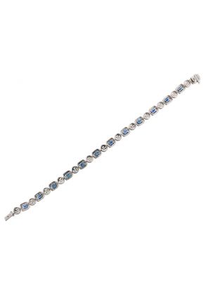 Sapphire Tennis Bracelet with Halos of Diamonds in 18k White Gold