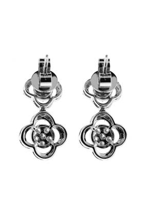 Dangling Cluster Earrings with Diamonds and Clover Shaped Halos in 18k White Gold