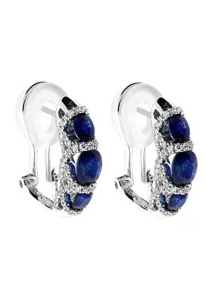 Channel Set Sapphire Half Hoop Style Earrings with Surrounding Design of Diamonds in 18k White Gold