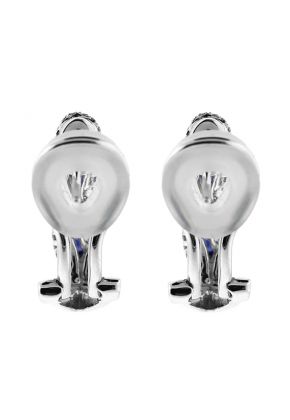 Channel Set Sapphire Half Hoop Style Earrings with Surrounding Design of Diamonds in 18k White Gold