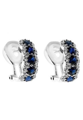 Sapphire Half Hoop Style Earrings with Bordering Diamonds in 18k White Gold