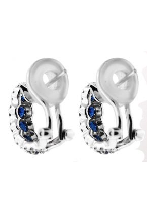 Sapphire Half Hoop Style Earrings with Bordering Diamonds in 18k White Gold