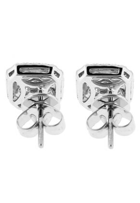 Cluster Square Stud Earrings with Halo of Diamonds in 18k White Gold