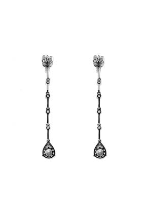 Dangling Drop Stiletto Style Earrings with Diamonds in 18k White Gold