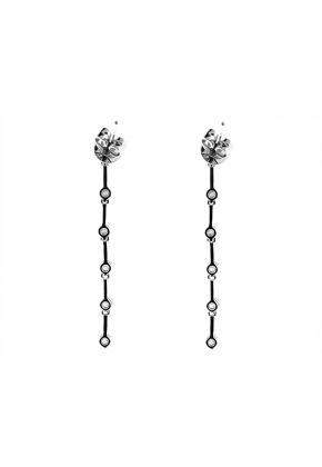 Long Dangling Stiletto Earrings with Round Diamonds in 18k White Gold