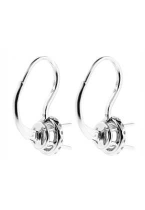 Semi Mount Hoop Earrings with Halo of Diamonds in 18k White Gold