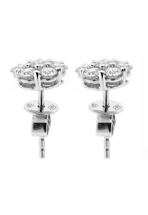 Cluster Stud Earrings with Diamonds in 18k White Gold