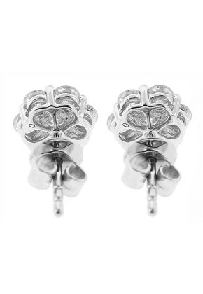 Cluster Stud Earrings with Diamonds in 18k White Gold