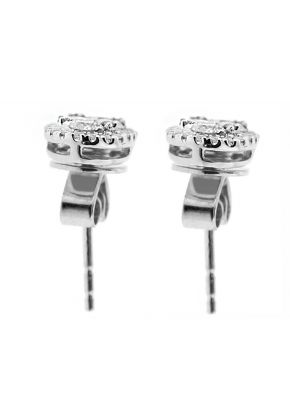 Oval Stud Earrings with Cluster of Diamonds Bordered by Halo in 18k White Gold