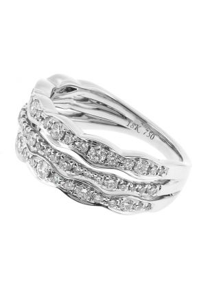 Wavy Triple Row Ladies Fashion Ring with Diamonds in 18k White Gold