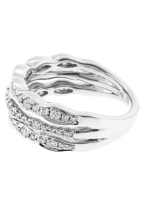 Wavy Triple Row Ladies Fashion Ring with Diamonds in 18k White Gold