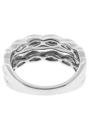 Wavy Triple Row Ladies Fashion Ring with Diamonds in 18k White Gold