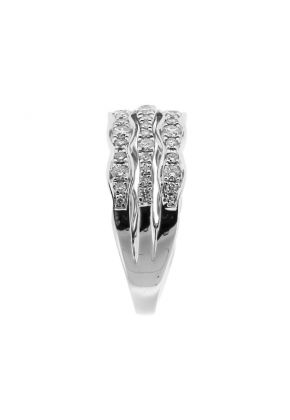 Wavy Triple Row Ladies Fashion Ring with Diamonds in 18k White Gold