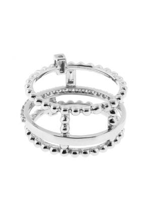 Modern Abstract Ring with Baguette and Round Diamonds and a Beaded Design in 18k White Gold