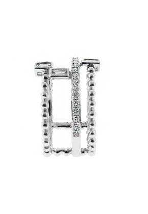 Modern Abstract Ring with Baguette and Round Diamonds and a Beaded Design in 18k White Gold