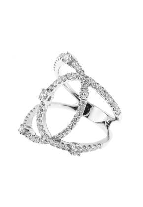 Crossover Style Statement Ring with Diamonds in 18k White Gold