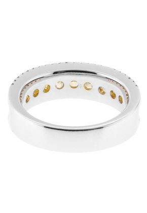 Ladies Fashion Ring with Fancy Yellow Diamonds Bordered by White Diamonds in 18k White Gold