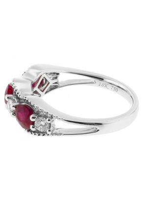 Openwork Ruby Fashion Ring with Diamonds and a Beaded Design in 18k White Gold