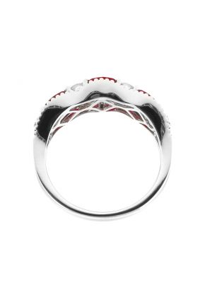 Openwork Ruby Fashion Ring with Diamonds and a Beaded Design in 18k White Gold