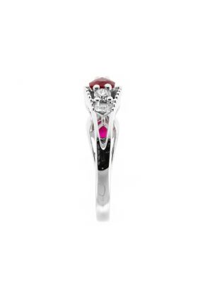 Openwork Ruby Fashion Ring with Diamonds and a Beaded Design in 18k White Gold