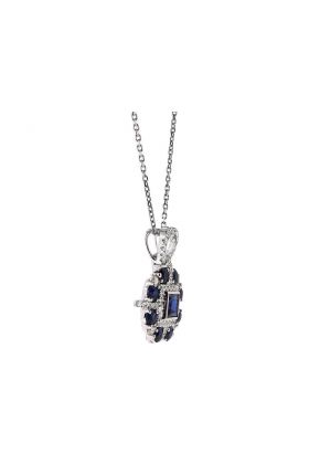 Square Halo Surrounded by a Round Halo Genuine Sapphire and Diamond Pendant in 18kt White Gold