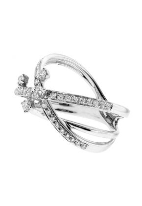 Three Row Criss-cross Diamond Highway Ladies Right Hand Ring 18kt White Gold