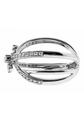 Three Row Criss-cross Diamond Highway Ladies Right Hand Ring 18kt White Gold