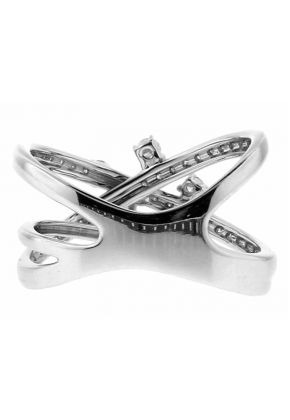 Three Row Criss-cross Diamond Highway Ladies Right Hand Ring 18kt White Gold