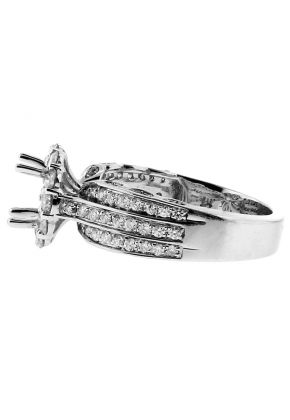 3 Row Shank, Round Halo Center, Diamond Engagement Ring Semi Mount in 18kt White Gold
