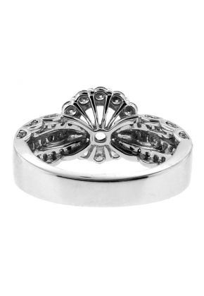 3 Row Shank, Round Halo Center, Diamond Engagement Ring Semi Mount in 18kt White Gold