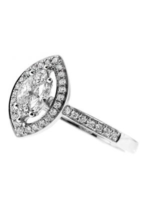 Marquise Halo with Invisible set Diamonds Ladies Ring in 18kt White Gold